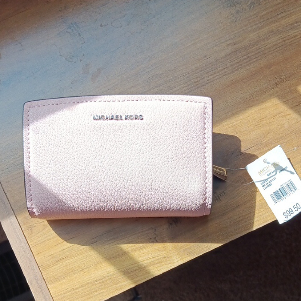 Michael Kors Blush Pink Leather Compact Wallet with Gold Logo